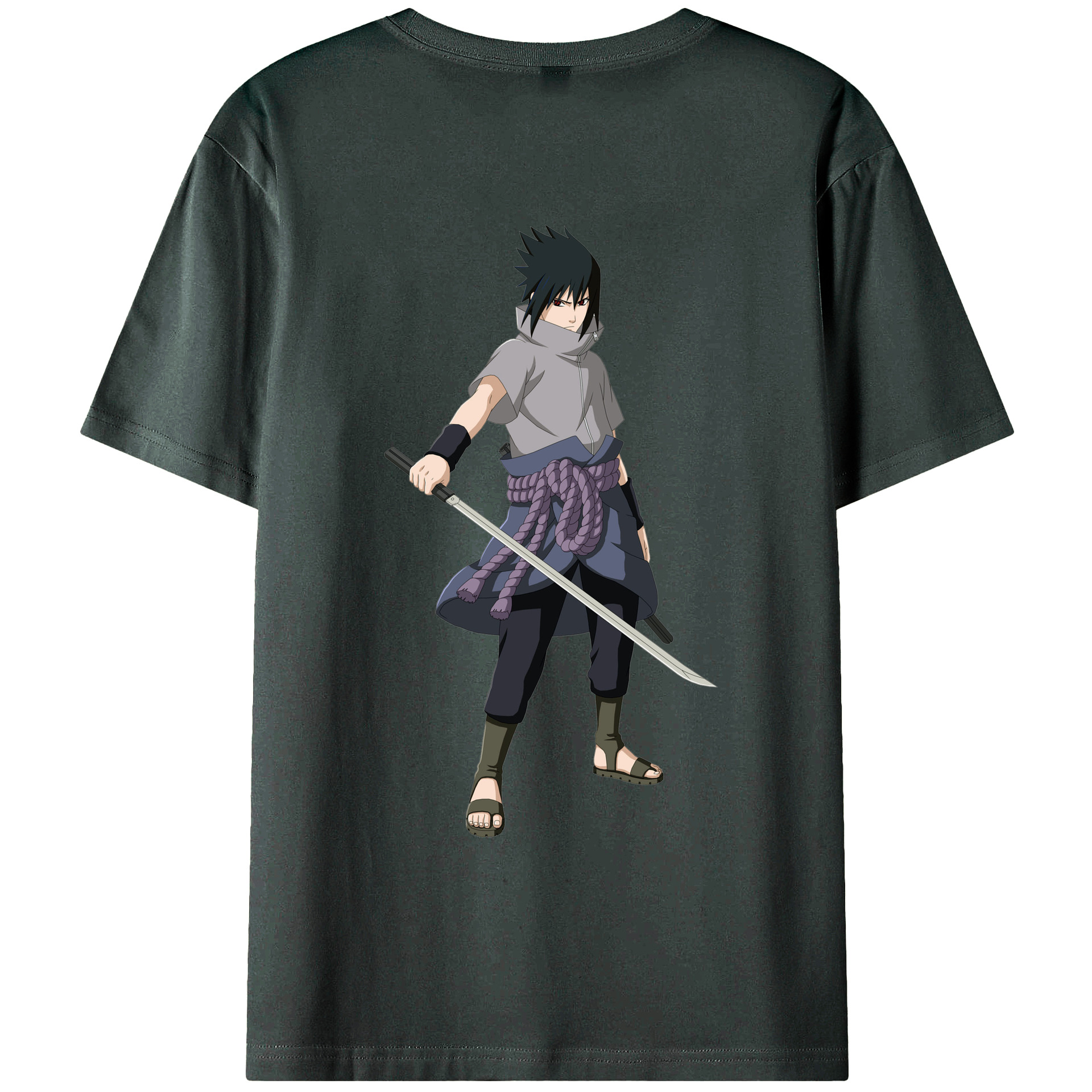 （画像用） NARUTO -ナルト- うちは サスケ Uchiha Sasuke 綿100％ メンズ半袖Tシャツ（バックプリント） 通気性